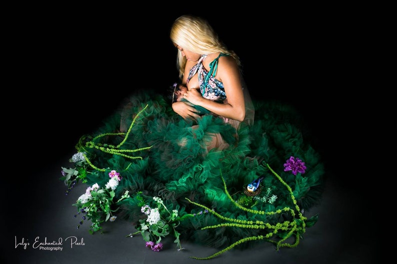 LOBELIA Slip on tulle ROBE /tutu / dress/ photoshoot/ maternity/ occasion / special / green/ long / sheer fabric / beach / overlays image 4