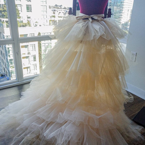 Tulle Overlay with a train /tutu / dress / women / clothing / wedding / prom / formal / birthday / skirt graduation