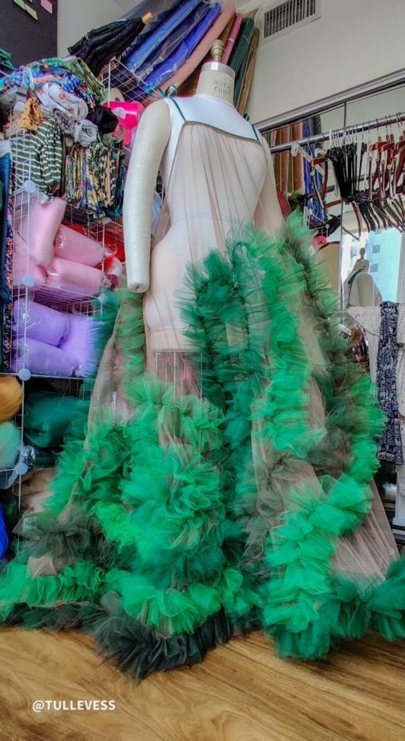 LOBELIA Slip on tulle ROBE /tutu / dress/ photoshoot/ maternity/ occasion / special / green/ long / sheer fabric / beach / overlays image 5