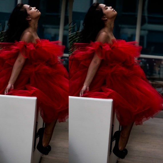 CARNATION Tulle dress women red short tutu bridal shower prom bachelorette bridesmaids Birthday clothing girl skirt holiday graduation