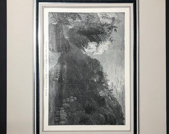 May include: A black and white engraving of a steep cliff face with trees and a river in the foreground. The text "SLOUGH ON THE RIVER ST. CROIX, NEAR LITTLE FALLS" is visible at the bottom left of the image.