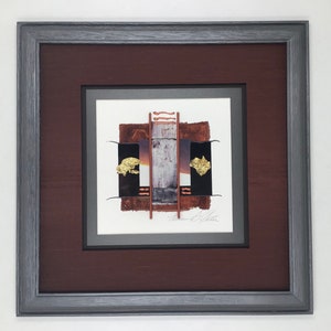Mixed Media Abstract with Gold Leaf, Elegant Original Artwork Signed but Unidentified
