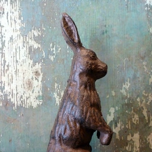 Brown Cast Iron Holiday Easter Rabbit Bunny Traditional Statue Figurine Decor