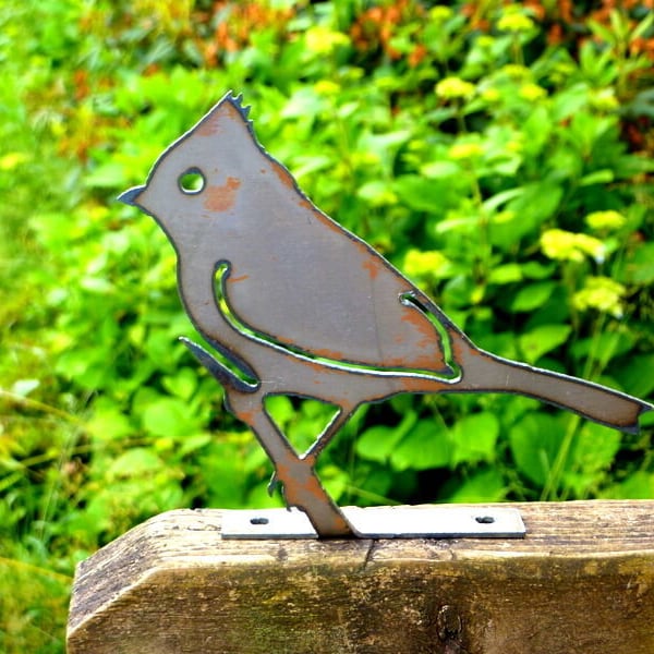 Cut Metal Rusty Tufted Titmouse Bird Garden Home Yard Window Outdoor Art Decor