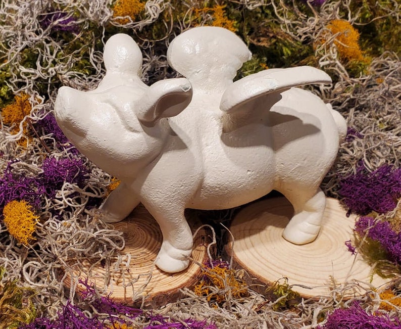 Hierro fundido metal volando cerdo animal granja figura estatua hogar jardín cabina decoración