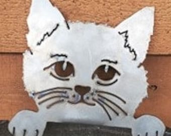 Cut Metal Cat Face Fence Art | Cat Garden Ornament | Metal Cat Garden Art | Crazy Cat Lady | Metal Fence Decor | Garden Gifts for Grandma |