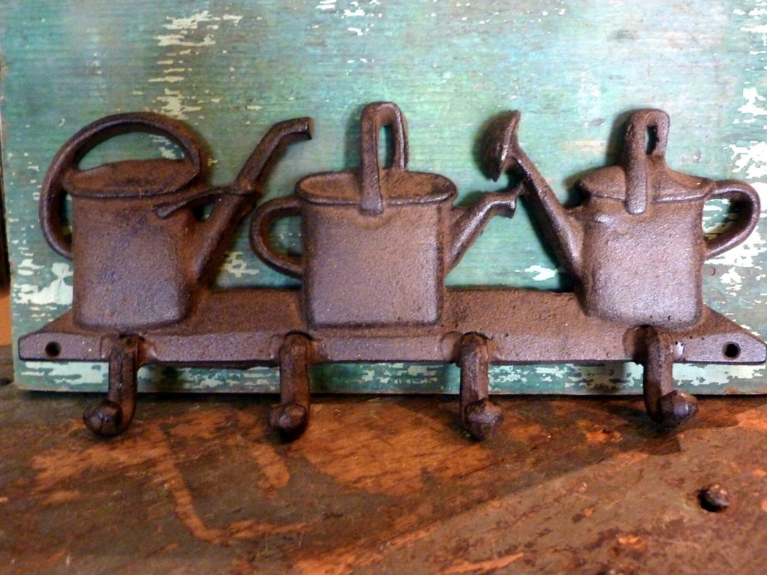 Cast Iron Metal Watering Can Wall Coat Hat Robe Hook Rack Home Etsy
