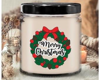 Christmas Merry Wick Candle In Glass Jar With Lid Soy-Blend Wax Gift 9oz