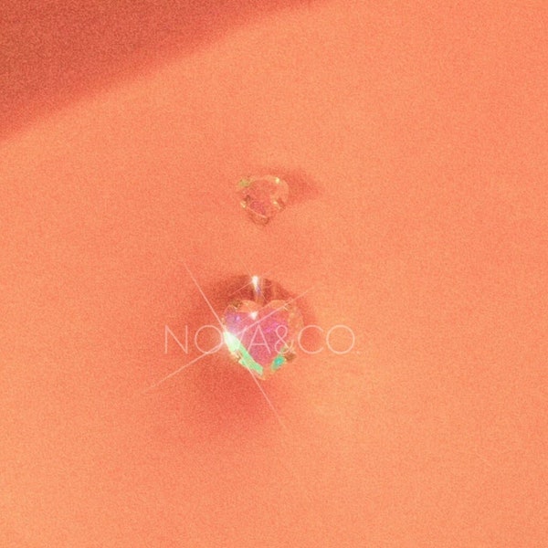 Opal Heart Belly Button Ring - Angel Opalescent Sparkly Body Jewelry - Surgical Steel - Navel Piercing - Pink Hearts Gold Silver Kawaii