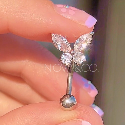 Upside Down Butterfly Belly Button Ring Y2K 2000s Sparkly Etsy