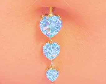 Gold Angel Heart Belly Button Ring - Y2K 2000s Sparkly Body Jewelry - Surgical Steel - Navel Piercing - Cute Dangle Belly Ring