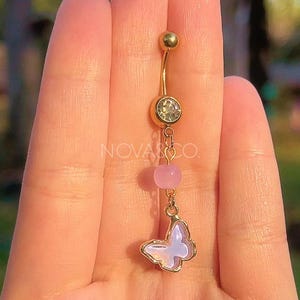 Gold Butterfly Belly Button Piercing | Handmade Y2K 2000s Sparkly Body Jewelry Dangle Piercing Navel Piercing Dainty Delicate Ring
