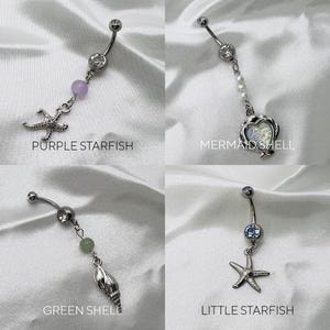 Cute Beachy Belly Button Rings | Shell Starfish Dainty Minimalist Belly Ring, Delicate Boho Elegant Belly Jewelry, Sparkly Belly Piercing