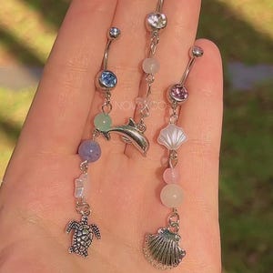 Beachy Belly Button Ring | Shell Dolphin Sea Turtle Beach Summer Dainty Minimalist Belly Ring, Delicate Elegant Belly Jewelry Piercing