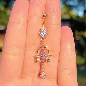 Gold Dangly Belly Button Piercing, Elegant Long Navel Jewelry Piercing, Cute Drop Belly Button Rings, Navel Jewelry Cute Gold Sparkly