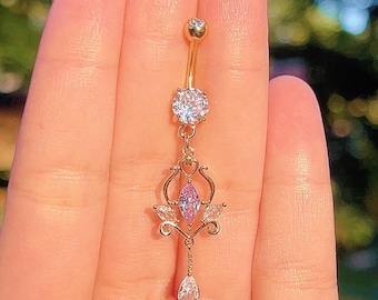 Butterfly Fairy with 3 Layered CZ Drop Belly Button Navel Ring Butterfly Fairy with 3 Layered CZ Drop Belly Button Navel Ring