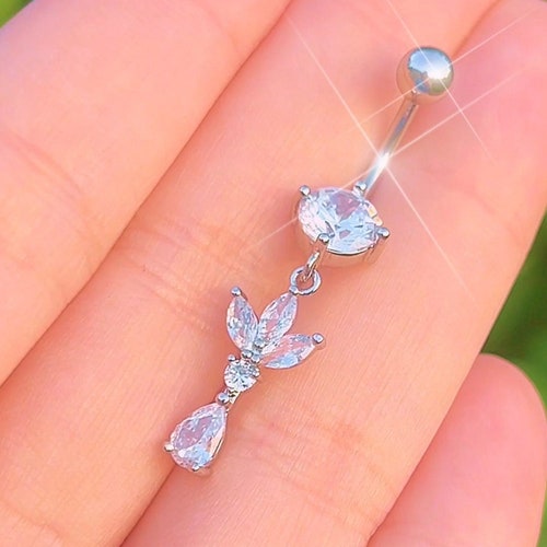 Silver Flower Belly Button Ring Y2K 2000s Angelic Sparkly Etsy
