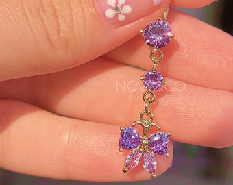 Sparkly Purple Bow Aesthetic Belly Button Ring - Y2k 2000s Body Jewelry - Baddie Aesthetic Dangle - Navel Piercing