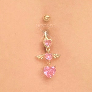 Sparkly Angel Heart Belly Button Ring - Sparkly Y2K 2000s Body Jewelry - 316L Stainless Steel - Navel Piercing