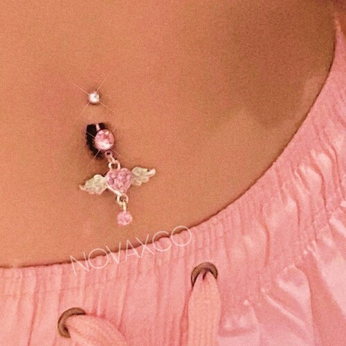 Silver Angel Heart Belly Button Ring Y2K 2000s Sparkly Body Etsy