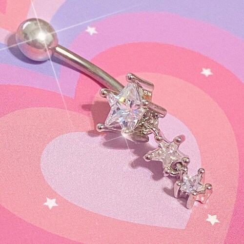 Silver Crescent Moon Dangle Belly Button Ring Y2K 2000s Etsy