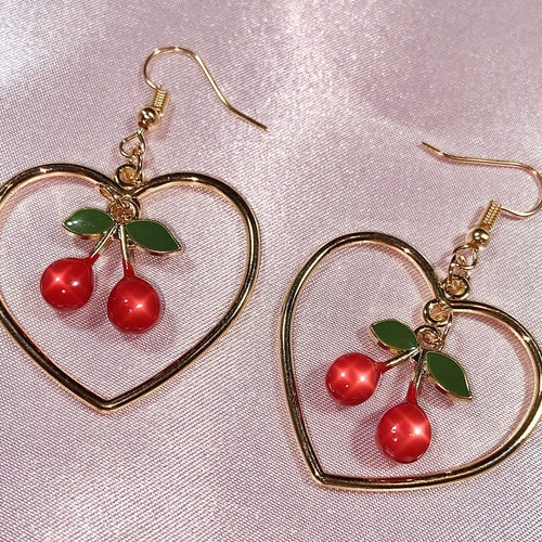 Cherry Love Heart Shaped Hoop Earrings 90s 2000s Y2K Minimal - Etsy