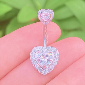 Sparkly Heart Belly Button Ring - Angel Rose Gold Body Jewelry - Navel Piercing - Heart Silver Sexy Bellyring