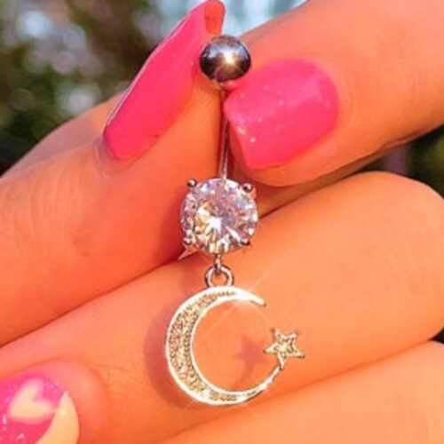 Silver Angel Heart Belly Button Ring Y2K 2000s Sparkly Body Etsy