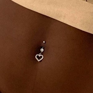 Silver Heart Dangle Belly Ring | Sparkly Body Jewelry, Surgical Steel Navel Piercing, Gift for her dainty cute Belly Bar, Minimal Belly Ring