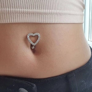 14G 10MM Heart Reverse Belly Button Ring - Heart Navel Jewelry - Top Down Belly Ring - Heart Belly Piercing - Baddie aesthetic kawaii sexy