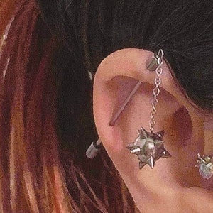 Catena Spike Bar Industriale / Doppia Elica Cartilagine Barbell Dritto, Piercing Estetico Gotico Alternativo, Palla Spike Con Catena Pendente