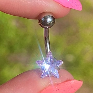 Tiny Star Belly Button Ring Body jewelry Opal Opalescent Pink Purple Diamond Sexy Navel Piercing cosmic celestial gift for her image 1
