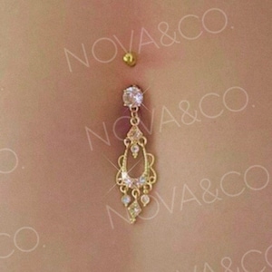 Gold Dangle Belly Ring | Elegant Dainty Delicate Belly Ring, Vintage Belly Rings, Cute Navel Belly Button Jewelry