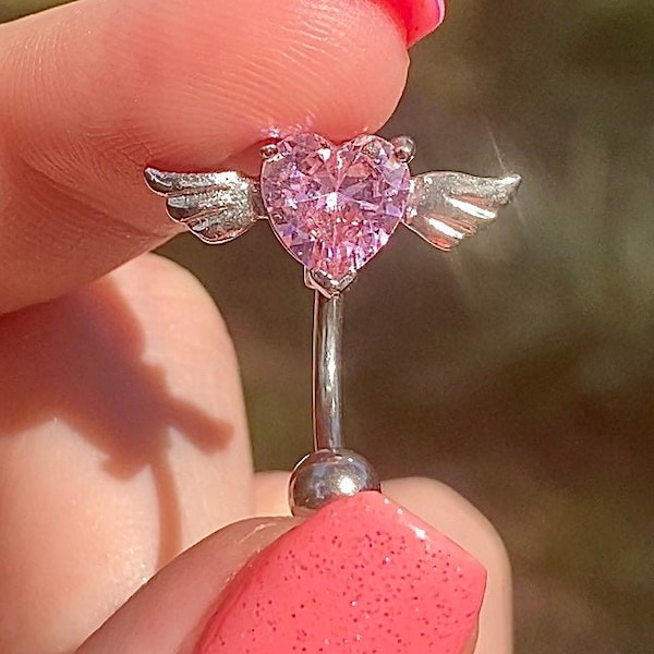 316L Surgical Steel White CZ Heart Shaped Non Dangle Belly Ring | Pierced Universe - Foto 8