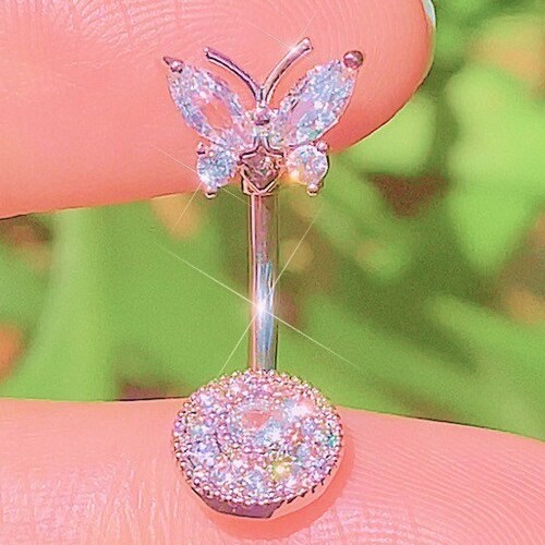 14g Belly Ring Playboy Bunny Navel Piercing With Cz Gems Etsy