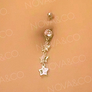 Star Long Dangle Belly Button Ring | Y2K 2000s Titanium Navel Piercing, Celestial