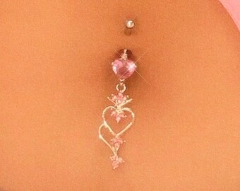 Finley Heart Belly Button Ring | Y2k 2000s Aesthetic Body Jewelry, Surgical Steel Navel Piercing, Kawaii Cute Pinterest Inspired