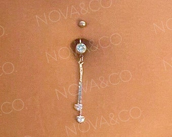 Piercing para el ombligo con forma de corazón de circonita cúbica / Acero quirúrgico hipoalergénico Y2K, década de 2000