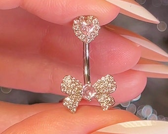 Anneau de ventre petit noeud | Piercing nombril pour bijoux de corps coquette à double extrémité 14G