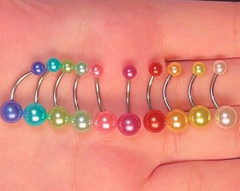 Minimal Belly Button Ring | Pearl, Pink, Blue, Green, Gold, Red Colorful Surgical Steel Navel Piercing Minimal Belly Bar Dainty Jewelry