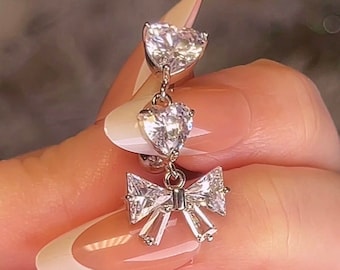 Nombril pendants coeur et noeud : Bijoux de nombril en acier inoxydable 14G