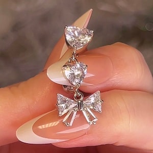Top Down Bow & Heart Belly Button Ring | Coquette Cute Silver Gold Reverse Drop Floating Belly Button Piercing Navel Jewelry