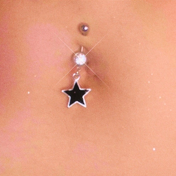 Black Star Baby Belly Button Ring -2000s Y2K Sparkly Body jewelry - Silver Egirl - Navel Piercing - cosmic celestial gift for her