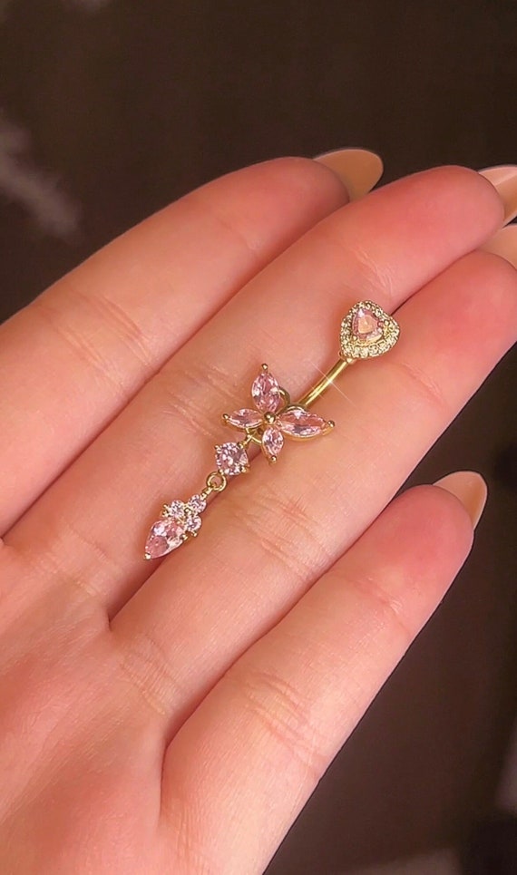 10 Pezzi Piercing Ombelico Con Design Cuore E Farfalla - Barbell Lungo Con Diamanti Per Donne - Foto 2