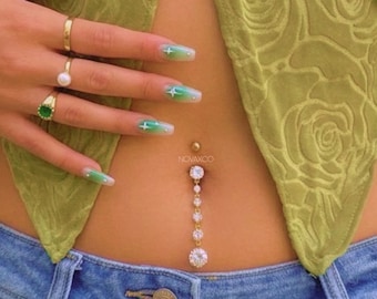 Pendentif extra long pour nombril | Piercing nombril cz scintillant en or et argent