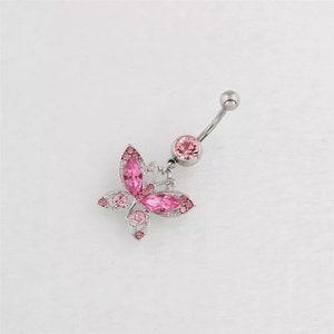 Icy Pink Butterfly Belly Button Ring Y2K 2000s Sparkly Body - Etsy