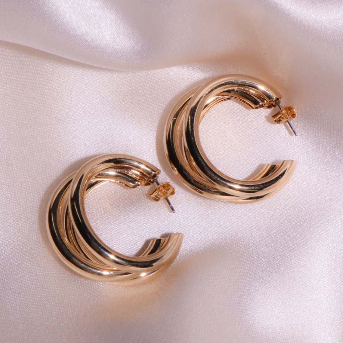 Chunky Gold Hoop Earrings 90s Glam Minimal Jewelry Sassy - Etsy