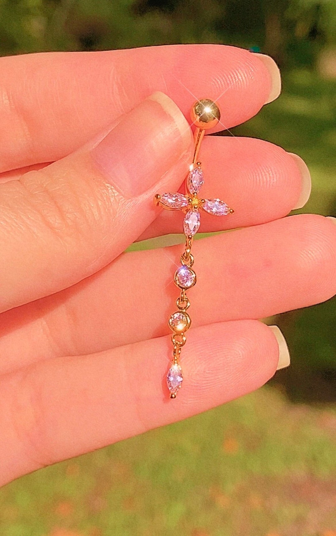 Gold Dangle Belly Button Ring Statement Piece Sexy Body Etsy