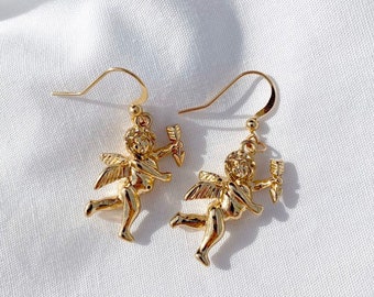 Dainty Little Cherub Angel Aesthetic Earrings | Coquette Minimal Feminine Cute Jewelry Angelic Charm Valentine Drop Romantic Royalcore