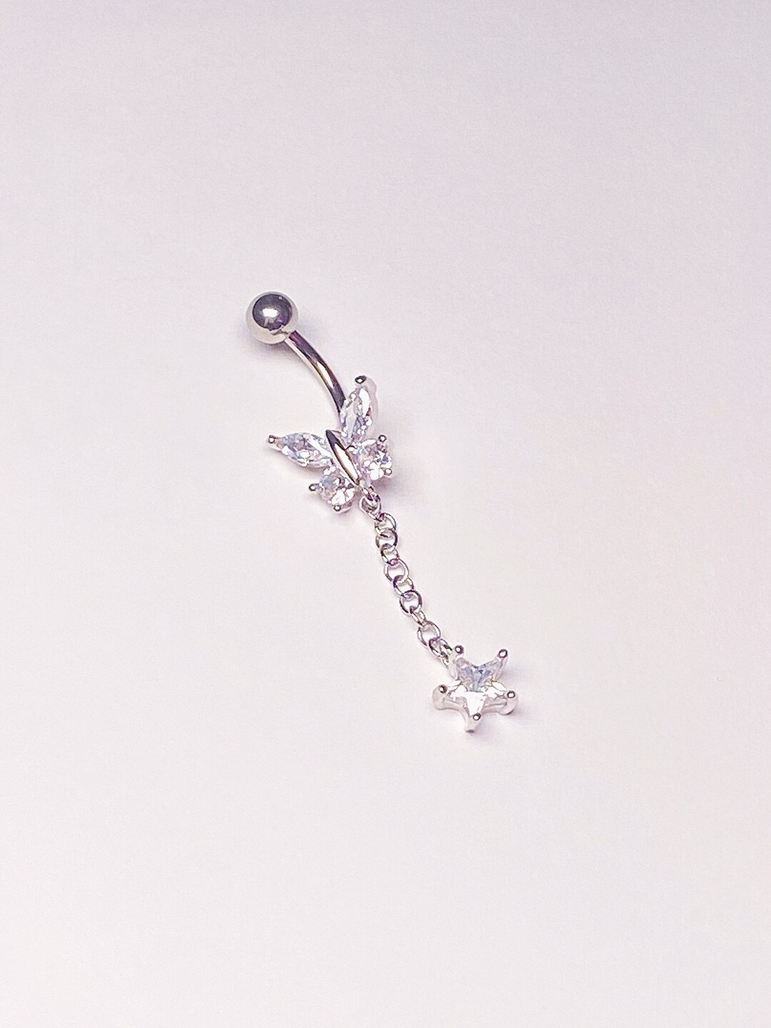 Cute Sparkly Butterfly Belly Button Ring Crystal Diamond - Etsy